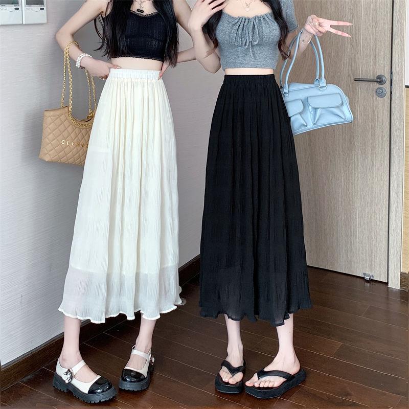 Милая юбка из шифона с оборками для женщин на весну и осень, утягивающая юбка А-силуэта средней длины со складками