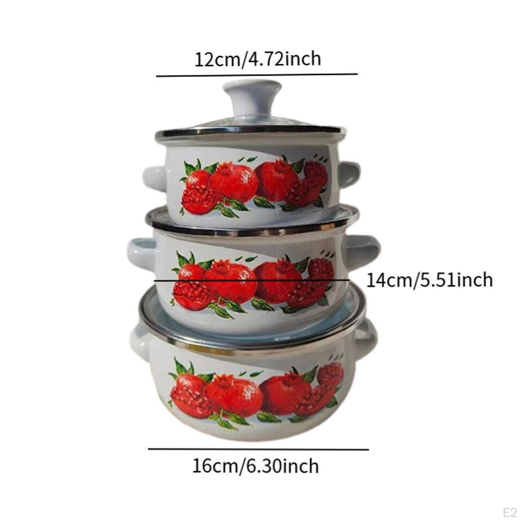 3 Pieces Enamel Stockpot Cooking Pots Nonstick Vintage Pot Stew Bean Simmer for Dining
