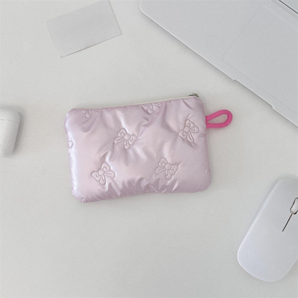 Small Pink Bow Makeup Lipstick Storage Bag Cute Cosmetic Bags Coin Purse Commuter Clutch Ins Style Women's Makeup Bag