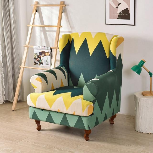 Geometric Wing Chair Cover Stretch Spandex Wingback Chair Covers Armchair Slipcover Furniture Protector Cover With Seat Covers