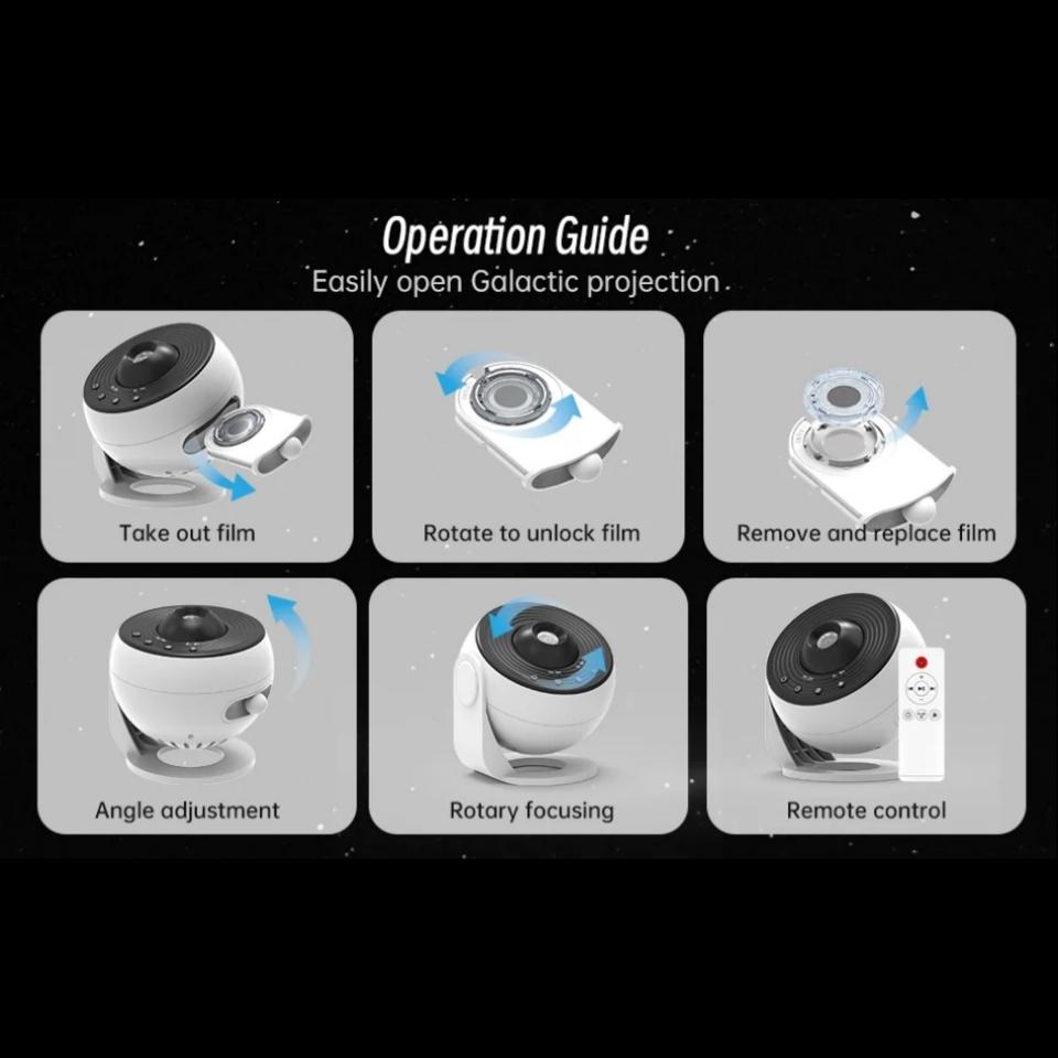 Galaxy Star Projector Night Light 360° Rotation HD Indoor Projection Lamp 13 в 1 Planetarium Projector для спальни с белым шумом