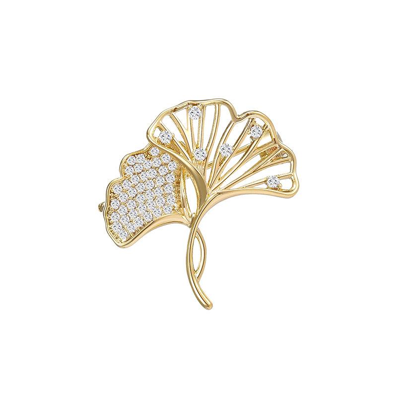 Double Ginkgo Biloba High-End Exquisite And Small Fixed Buckle Collar Pin Clothing Anti-Light Fashion Light Luxury Versatile Brooch