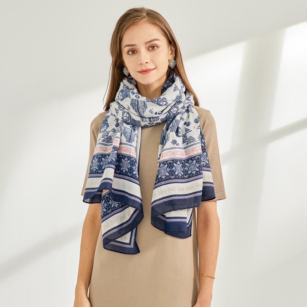 Cotton and Linen Feel Outer Scarf Black and White Bohemian Headscarf Beach Towel Air-conditioned Room Shawl Women