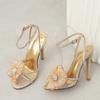 Liyke Elegant Women Wedding Prom Shoes Fashion Crystal Flower Open Toe Rhinestone High Heels Gladiator Sandal Female Gold Silver