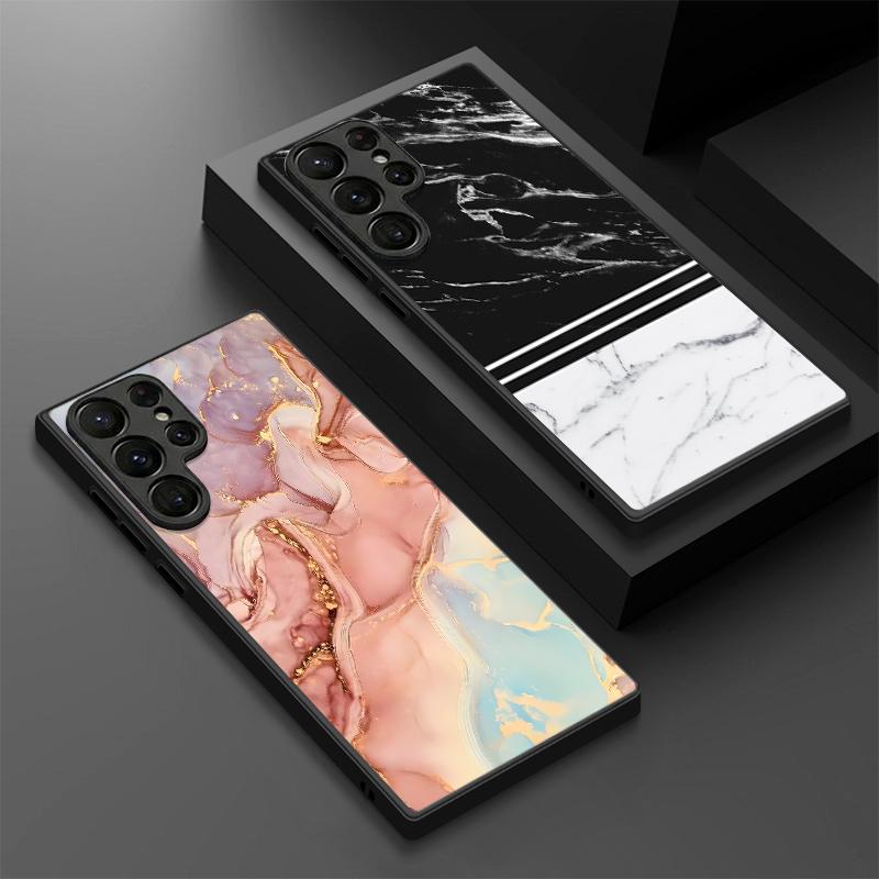 Тонкий Магнитный Чехол-Кольцо Для Samsung Galaxy S26 Ultra S25 FE S24 S23 S22 Plus S21 FE Акварельный Мраморный Рисунок Гибридный TPU+PC Матовый Чехол
