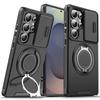 Чехлы для телефонов с магнитной подставкой-кольцом для Samsung Galaxy S25 S24 S23 S22 Ultra Plus S21 FE Чехол Слайд Защита камеры Бронированный чехол