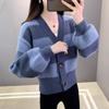 Осень Новый стиль женский полосатый свитер вязаный кардиган пальто женский короткий топ весна и осень
