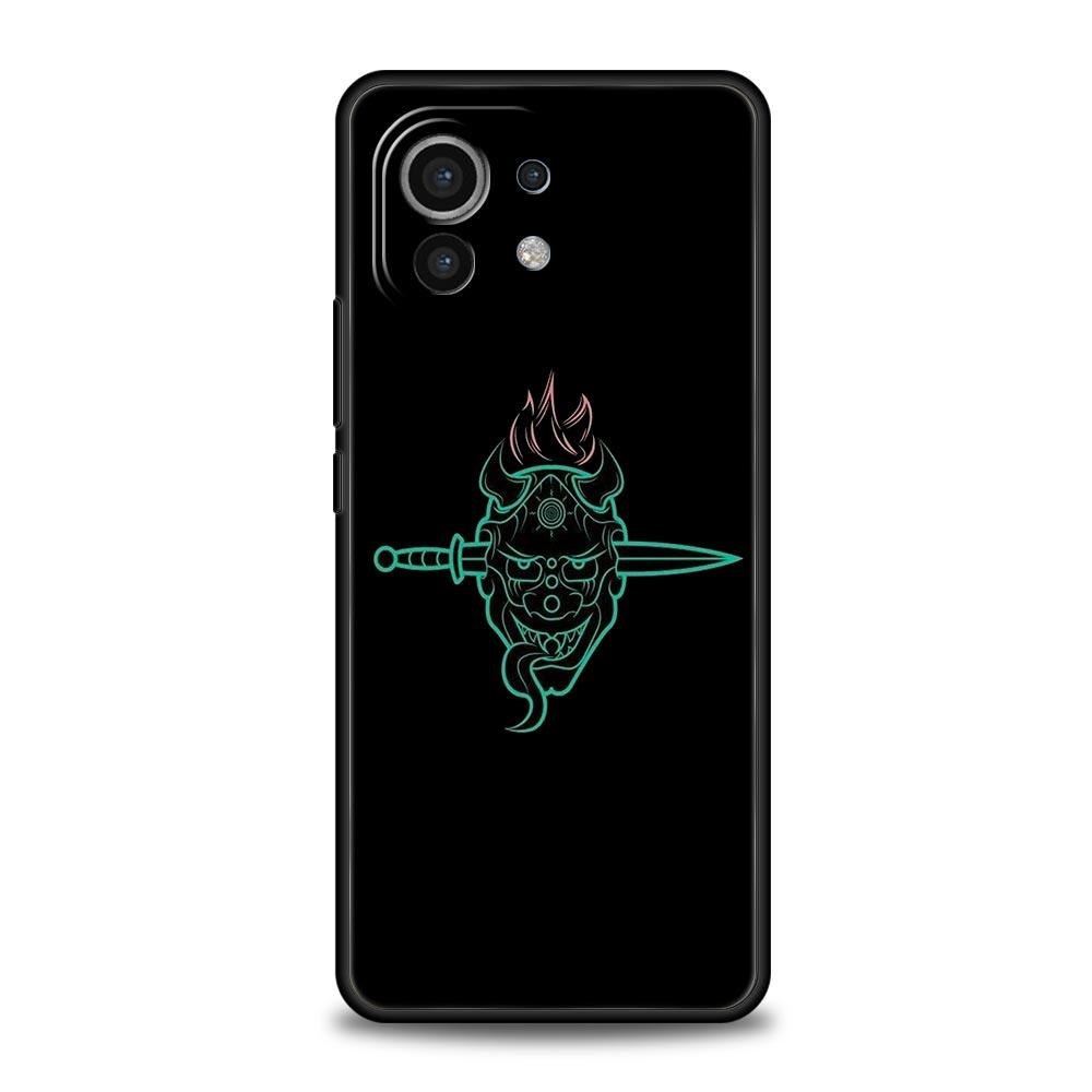 Чехол для Xiaomi Poco X4 X3 NFC F3 F4 M3 M4 Mi Note 12T 10 11 Ultra 11T 13 Pro 10T 12 Lite 9T 5G Мягкий чехол Samurai Oni Mask неоновая