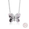 Genuine 925 Sterling Silver Necklace Dazzling Pink Butterfly Pendant Necklaces for Women Fine Jewelry Gift
