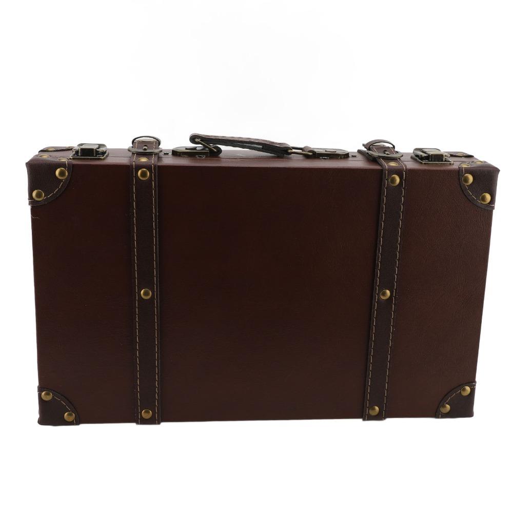 Wood Vintage Suitcase Brown Wooden Storage Box Multi-purpose Organizer Home Organization