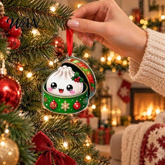 Chinese Style Festive Ornaments Dumpling Christmas Ornament for Tree, 2D Flat Acrylic Cute Cartoon Holiday Decoration Pendant Decorations Teens Kids,