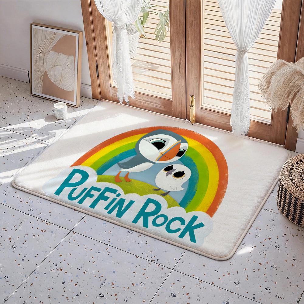 Cartoon C Puffin Rock Floor Mat Eco Flannel Doormat Non Slip Odorless Indoor Floor Rug Soft Short Plush Home Mat