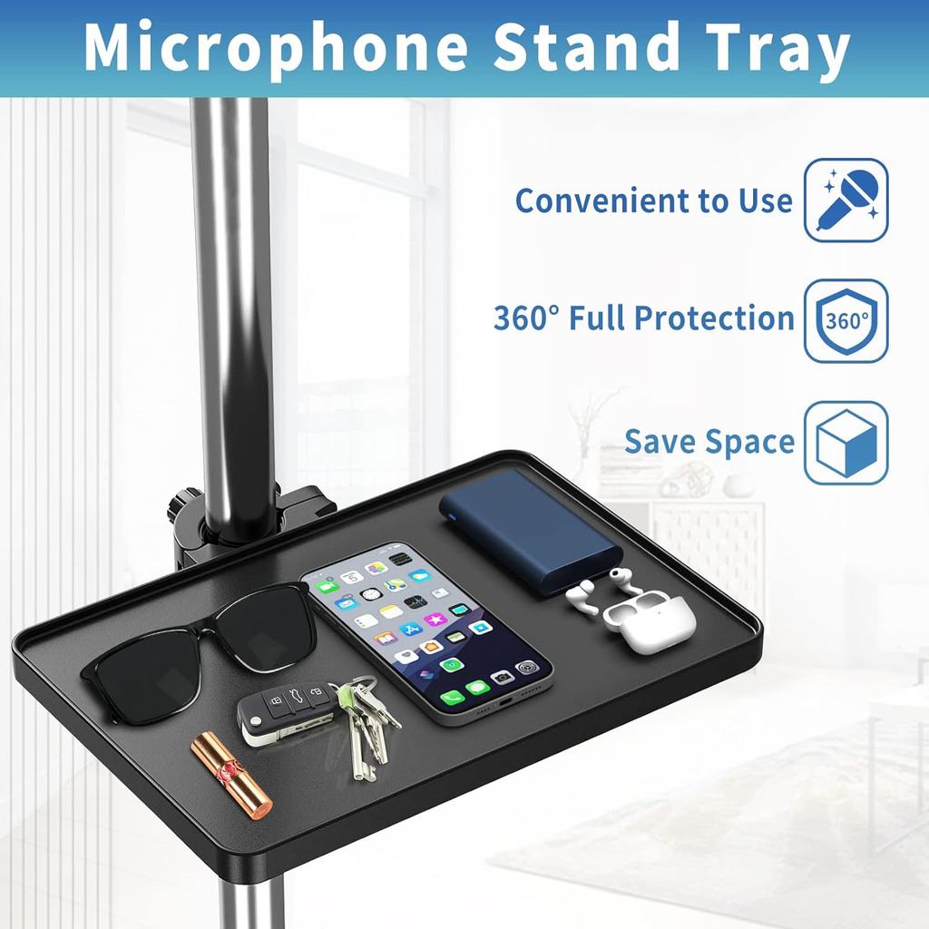 Microphone Stand Tray Mic Stand Tray With Phone Holder Adjustable Clamp On Stand For Singing Podcast Recording Streaming Stage