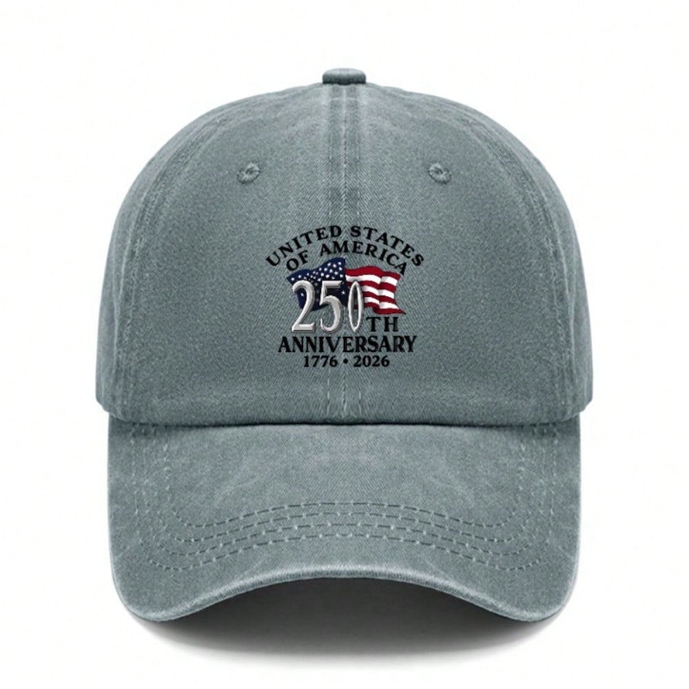 Vintage Washed Baseball Cap - 250Th Anniversary United States Of AMERICA Print Polyester Adjustable Breathable Lightweight Casual Outdoor Sports