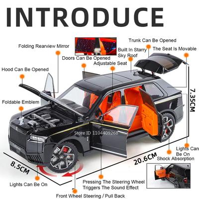 1:24 Модели автомобилей Rolls Royce Cullinan Phantom, игрушки, сплавной корпус, свет, звук, амортизация, модели спортивных автомобилей, коллекция, подарки для мальчиков