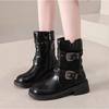 New Popular Woman Boots Knee High Platfrom Studded Knight Combat Gothic Elegant Medium Heel Women's Shoes Motorcycle Footwear
