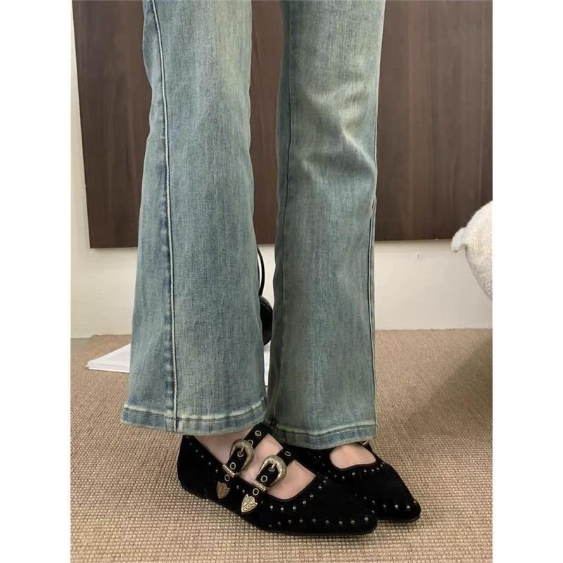 Retro Inner Height Increase Mary Jane Shoes Women's 2025 New Huge Good-looking Niche Rivet Pointed Ballet Shoes