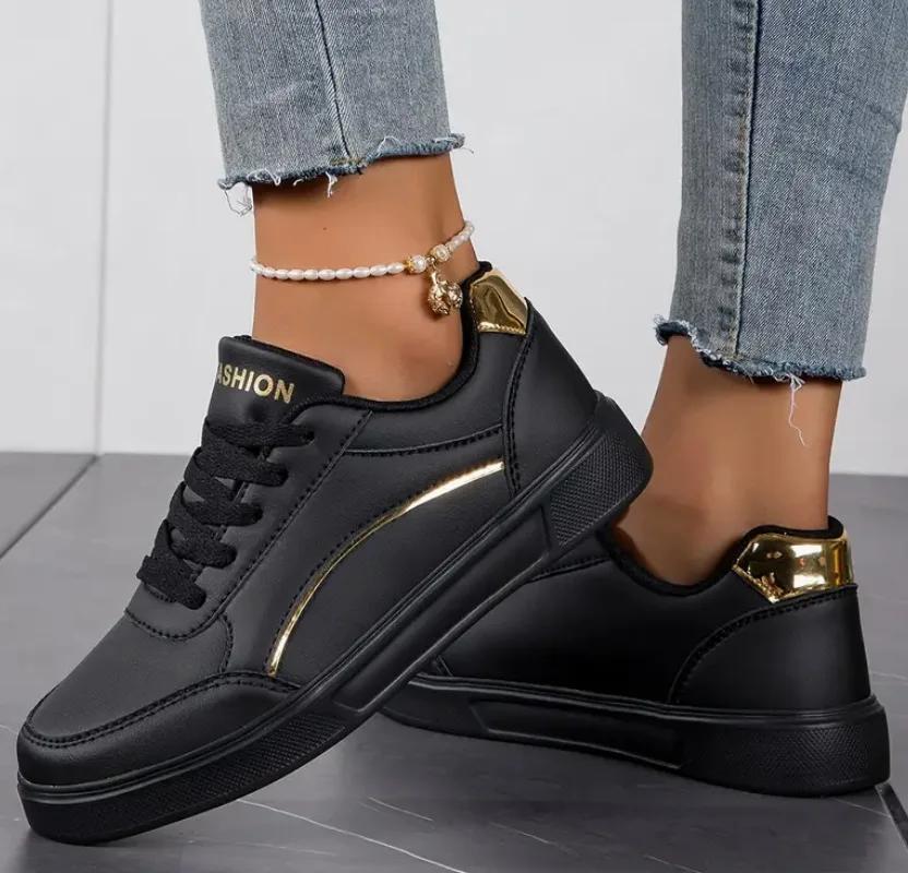 Fashion Spring Autumn Women's Shoes Leather PU Flat Fashion Luxury Designer Non Slip Lace Up Sneakers Casual Comfortable Vulcanized Shoe