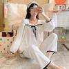 Autumn Long-sleeved Thin Two-piece Suit Lace Princess White Homewear French Court Women Pajamas Plus Size