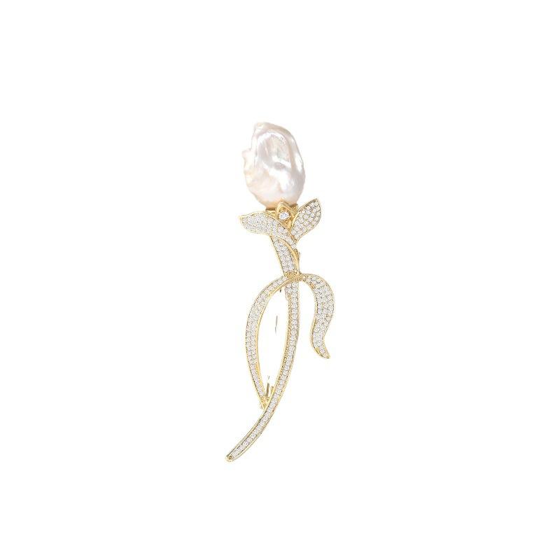 Heavy Industry Baroque Freshwater Pearl Brooch Alien Irregular Delicate Pin Tulip Rose Corsage