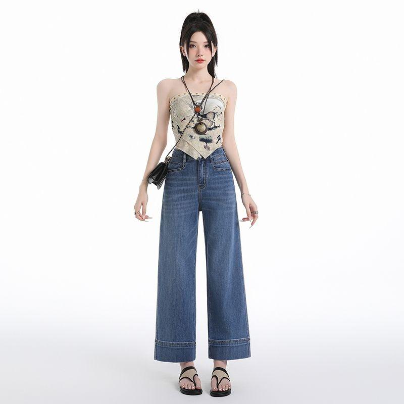 Lyocell Tencel Straight Tube Stick Pants with High Waist Elasticity, Small and Slim Look, Denim Grandma Pants