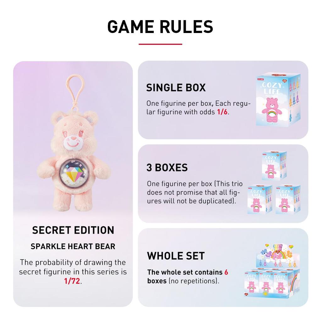 POP MART Care Bears Cozy Life Series Plush Toy [1 Piece] Pop Mart Gachapon Blind Box Figure Plastic Model Premium Toy PVC Soft Vinyl Original