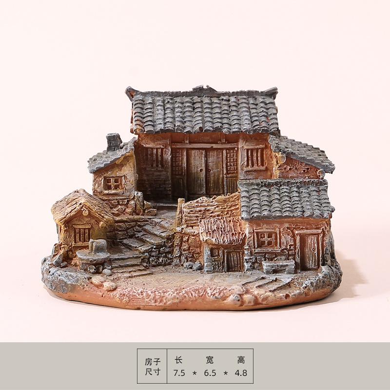 Decorative Mini Resin House Chinese Style Resin Bonsai Landscaping Retor Mini House Retro Building Home Desk