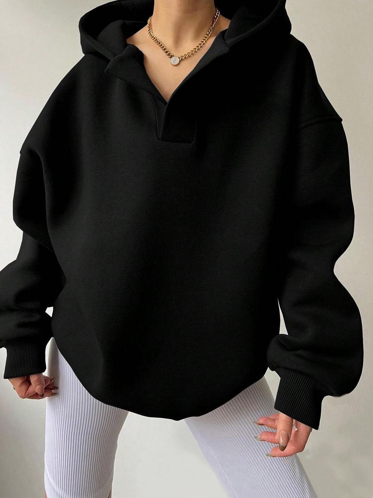 2026 Autumn/Winter Women's Solid Color Hooded Sweatshirt - European & American Style, Long Sleeve, Loose Fit Hoodie