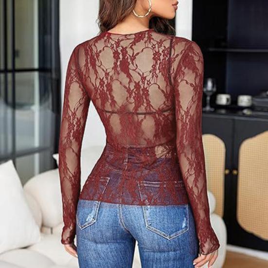 Женские топы с воротником-стойкой, длинными рукавами, облегающие блузки, сексуальные прозрачные сетчатые рубашки с цветочной вышивкой
