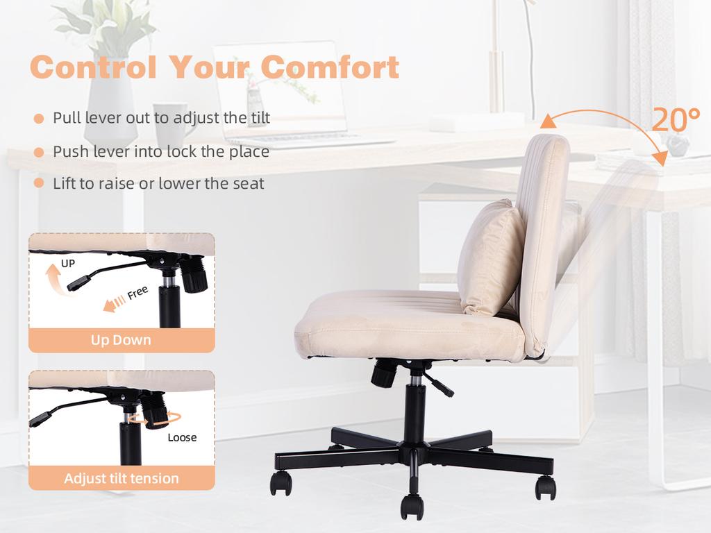 Modern Home Office – Height-Adjustable Swivel Chair without Armrests with Quiet Casters & Cushion – Elegant Fabric Chair for Study & Living Room