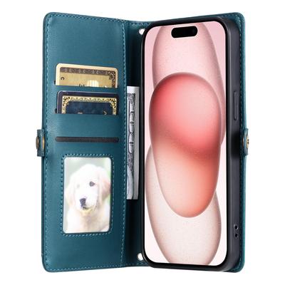 Кожаный чехол-кошелек со стендом для iPhone 16 Plus с ремешками