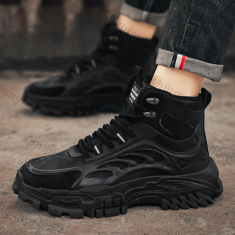 Модная мужская обувь 2024 Зимние теплые сноубутсы Высокие хлопковые ботинки Толстая подошва Уличные Противоскользящие На шнуровке Защита от холода Комфортные ботильоны