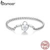 BAMOER 925 Sterling Silver Heart Lock Buckle Basic Bracelet Platinum Plated Fine Jewelry Gift for Women Charms DIY