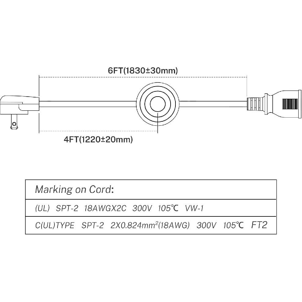 FIRMERST Foot Switch Extension Cord 6 Feet for Floor lamp, Holiday Lights, Black, 3 Packs