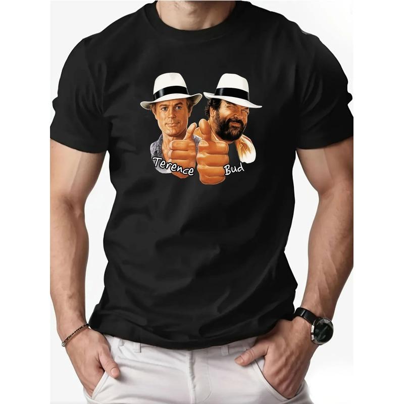 Men'S Terence & Bud Movie T-Shirt | Iconic Film Character Print with Iconic Poses & Text, Breathable Short Sleeve Tee, Fade-Resistant Casual Shirt