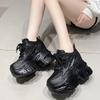 Мода 10,5 см Женские кожаные массивные кроссовки Новая осень Скрытые каблуки Повседневная спортивная обувь для папы Толстая подошва Платформа Дышащие кроссовки Женские