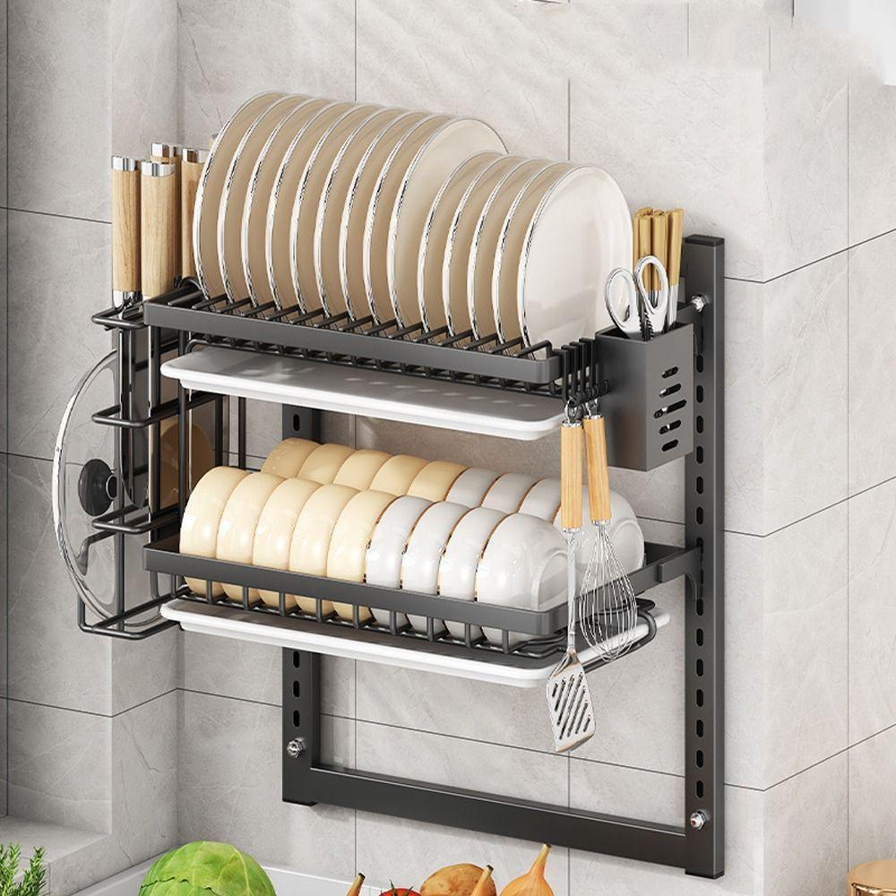 Rust-Proof Dish Drying Rack Wall Mounted Utensil Holder Kitchen Supplies Drain Tray  Kitchen Use