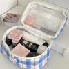 Vintage Plaid Contrast Color Women's Cosmetic Bags Travel Portable Ladies Makeup Case Cotton Quilted Female Storage Handbags