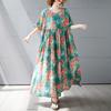 Летнее новое простое богемное длинное платье, расширенное и увеличенное, с короткими рукавами и круглым вырезом, с принтом, женская одежда
