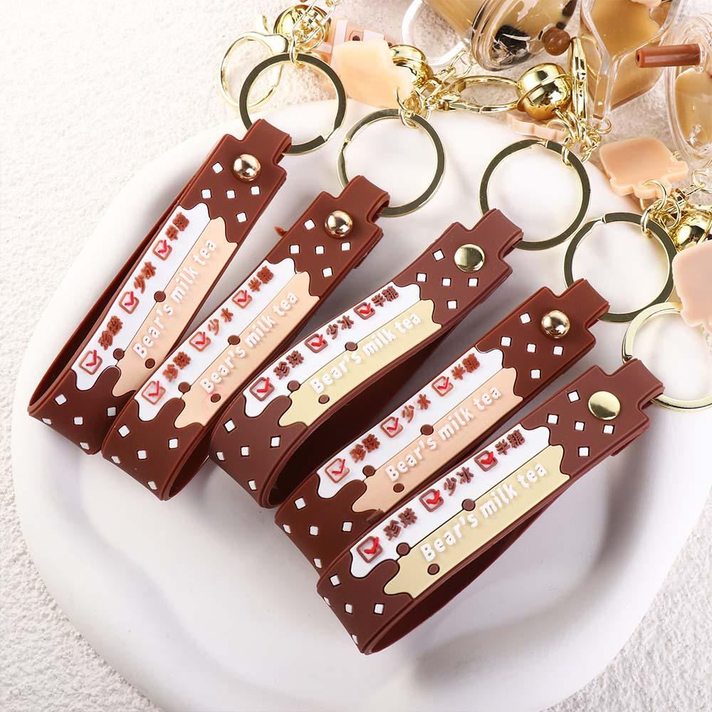Tea Cup Key Chain Bag Pendant Milk Tea Cup Bear Keychain Liquid Oil Keyring Milk Tea Bottle Keyring