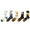 Women's Hand-Painted Floral Oil Painting Mid-Calf Socks - Retro Spring & Autumn Design
