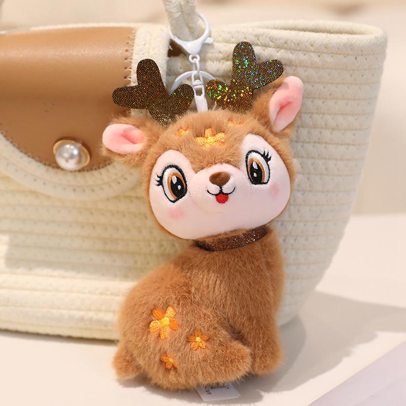 Cute Sika Deer Doll Plush Toy Deer Lying Deer Doll Girls Bag Keychain Children'S Doll