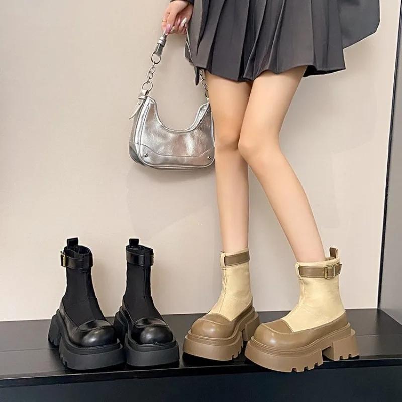 Модные женские дизайнерские ботинки Botas Mujer Chelsea, ботильоны из натуральной кожи, толстая подошва, толстый каблук, короткие зимние ботинки, размер плюс 40
