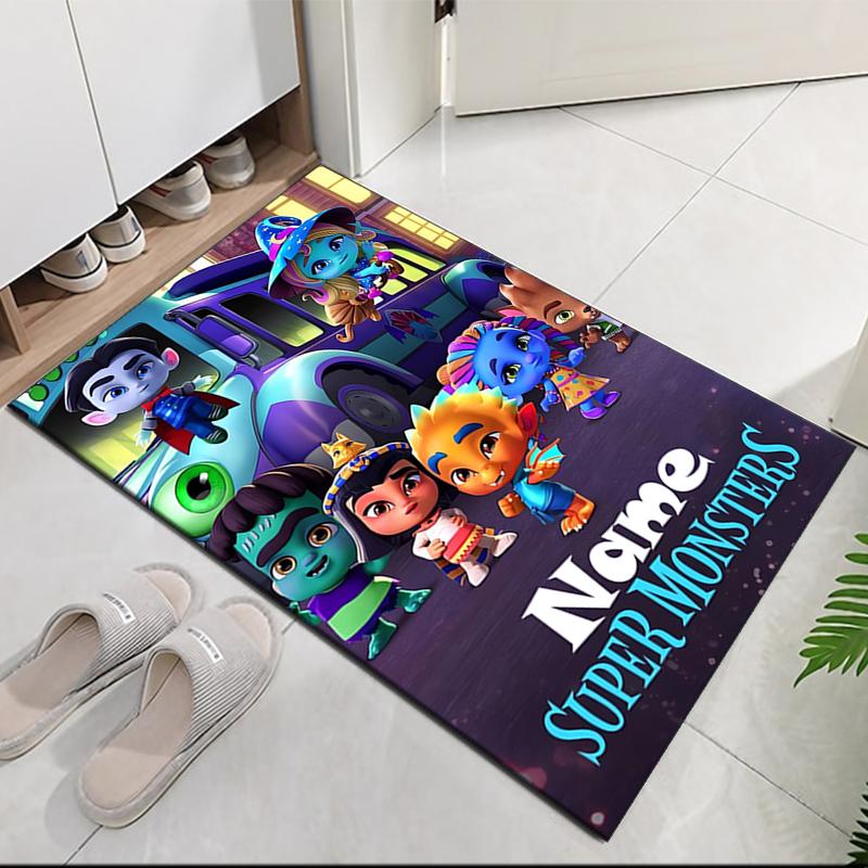 Custom Name Super Monsters Printed Carpet, for Office Chair Living Room Bedroom Kitchen Room Decor Gifts.