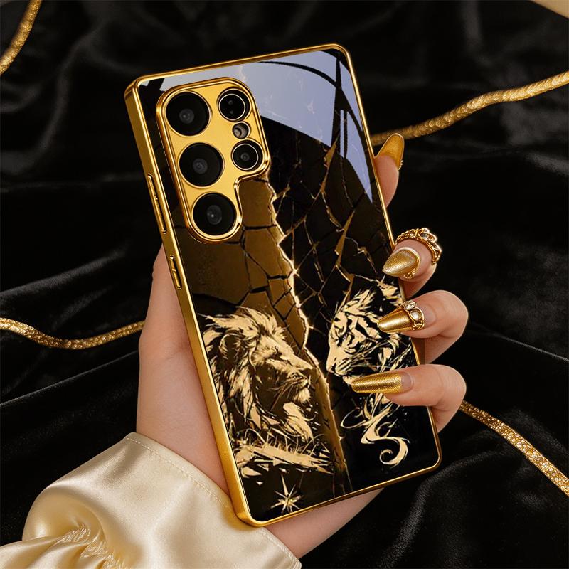 Величественный Чехол для Телефона с Позолотой Лев Тигр Для Samsung S25 Ultra S21 S22 FE S23 Plus S24 S20 S26 Note 10 10+ 20 Чехол