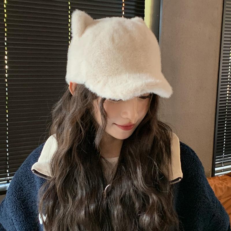Шапка женская имитация норки медвежьи ушки кепка милая милая студенческая теплая плюшевая шапка