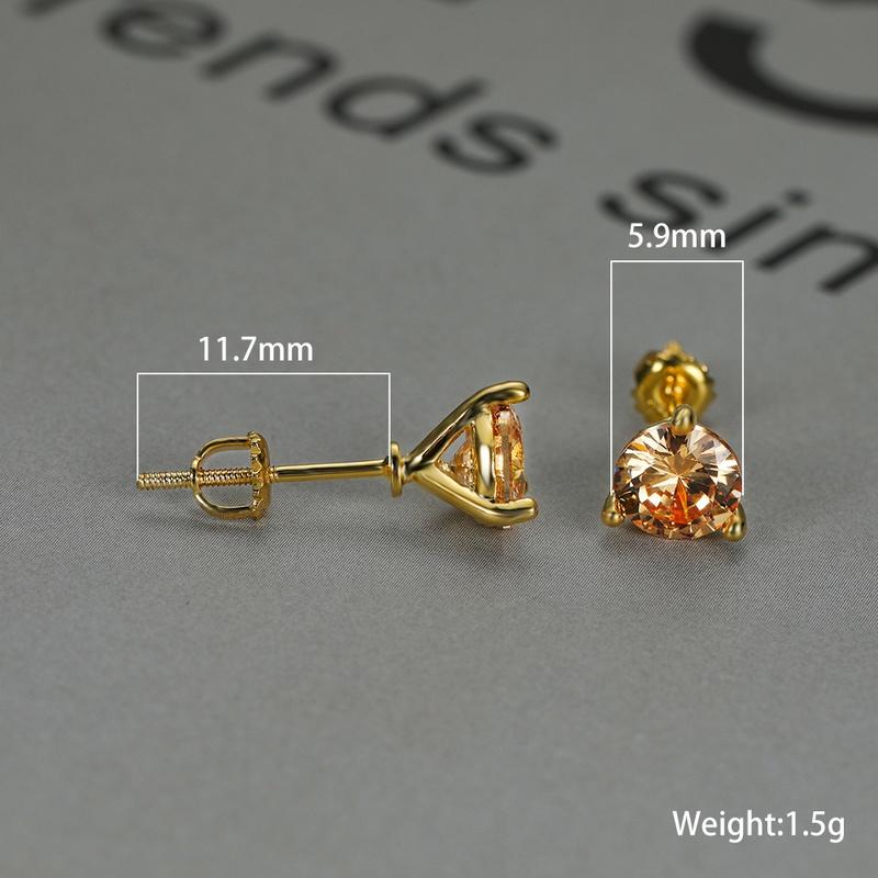 Серёжки гвоздики с кубическим цирконием и позолотой, размер камня 6х6 мм