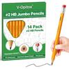 V-Opitos Jumbo #2 HB Pencils - 14 Pack Triangle Pre-sharpened Wood-Cased Pencils with Top Erasers for Kids, Ideal for Home, Kindergarten, School