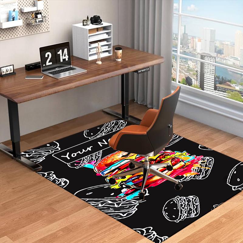 1PC Custom Name Colorful Burger Artwork Theme Floor Mat Ideal for Living Room, Game Rooms, Office, Bedroom, Floor Mat Playful Design