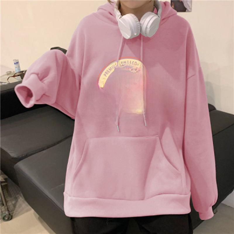 Vintage Plush Thick Hooded Sweater: Women's Long-Sleeve Autumn/Winter Top
